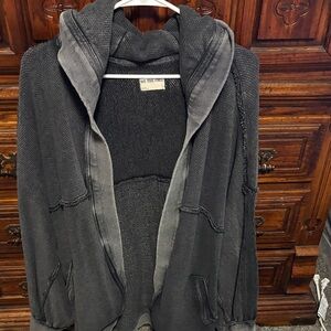 We The Free Washed Charcoal Hooded Open Cardigan